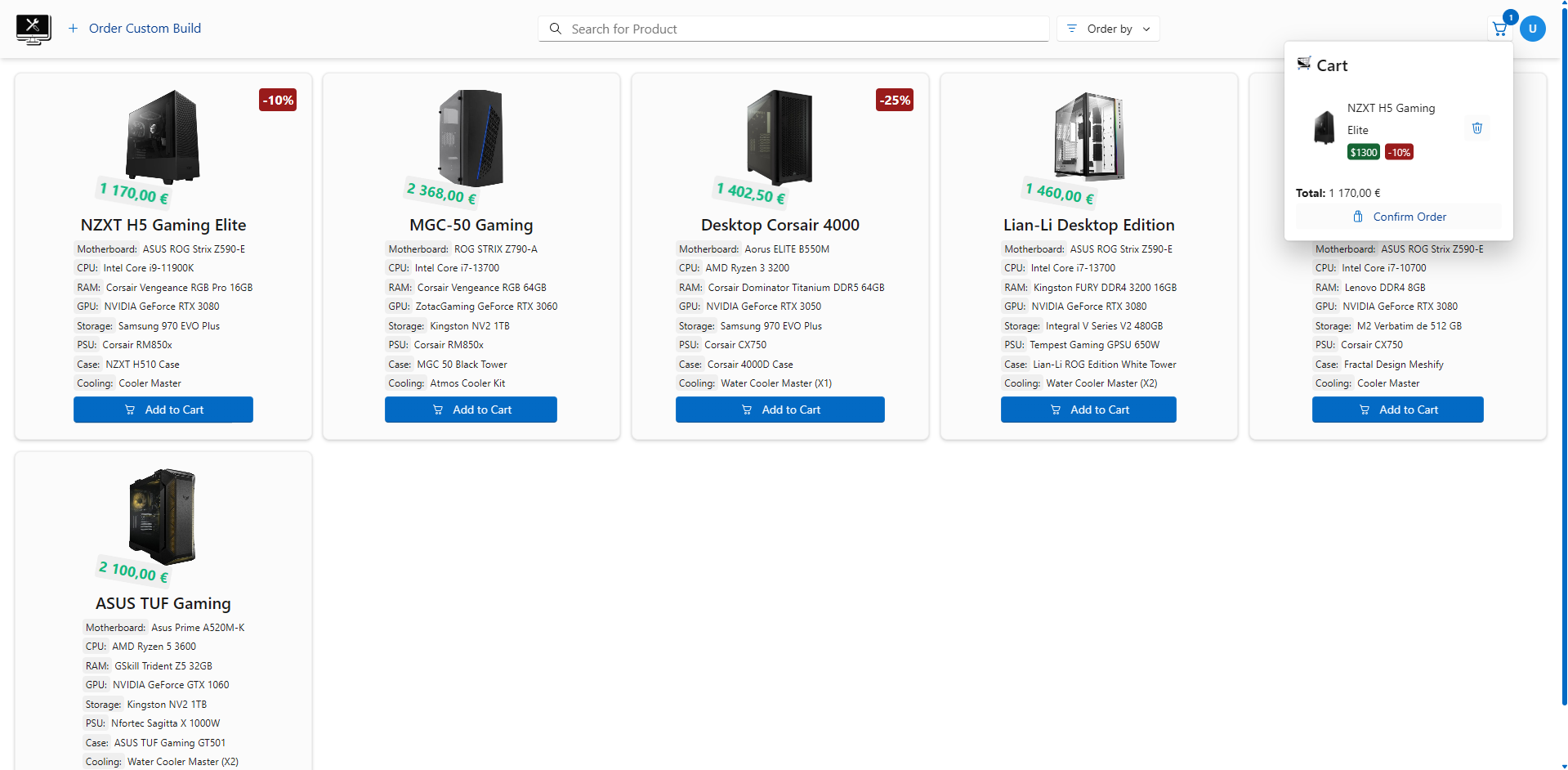 Store Cart/Add to Order
